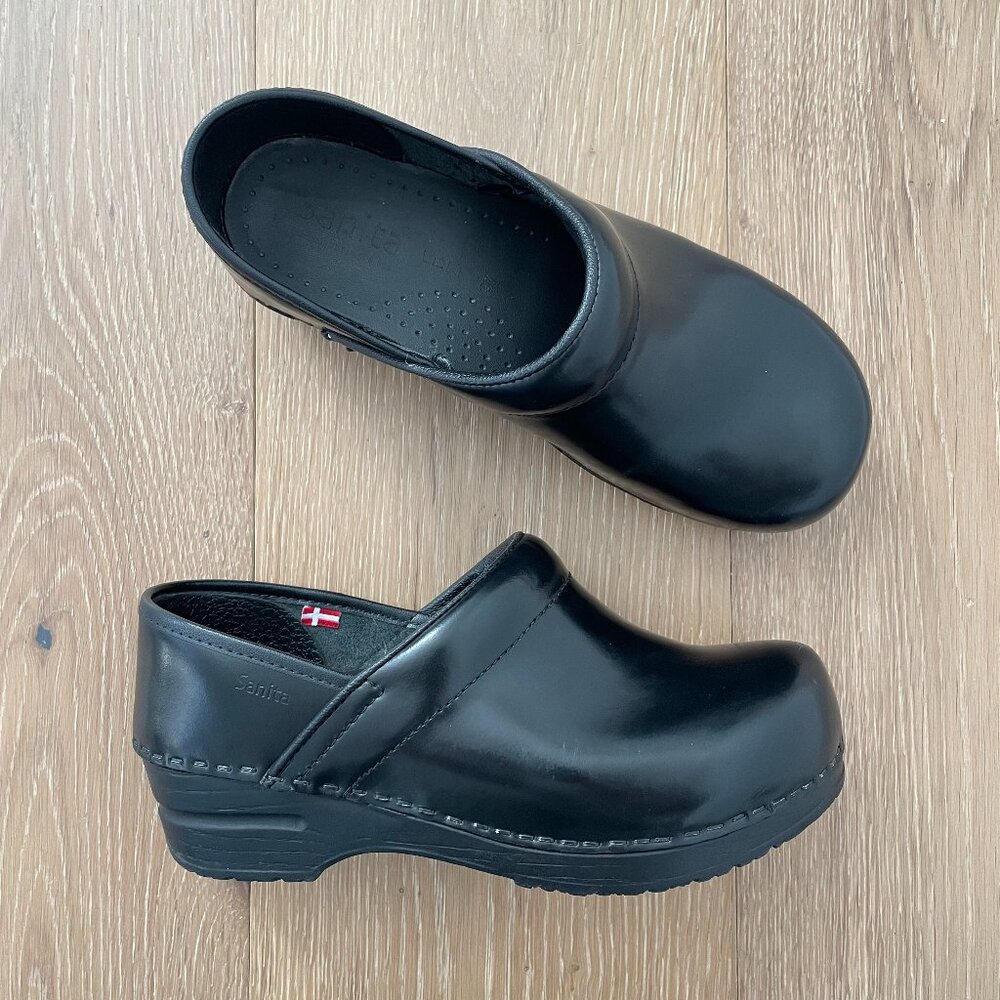 Sanita Shoes Women 37 Wide Clogs Black Leather Professional Cabrio Danish